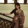 Chocolate Delight - Brown checked saree with Dark Brown ethnic Border 1 Chocolate Brown Saree With Checked Pattern