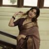 Chocolate Delight - Brown checked saree with Dark Brown ethnic Border Brown-checked-saree-with-Dark-Brown-ethnic-Border