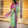 Green Colour Saree with Lavender Triangle Shape Border