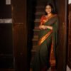 Green Garnet - Juniper Green Saree with Dark Red Golden Finish Border 1 Dark Green Saree with Red Border