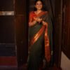 Green Garnet - Juniper Green Saree with Dark Red Golden Finish Border Dark Green Saree with Red Border
