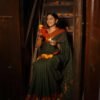 Green Garnet - Juniper Green Saree with Dark Red Golden Finish Border 2 (2) Dark Green Saree with Red Border