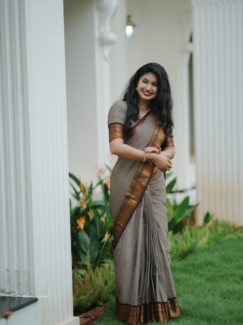 3 Ash Grey Saree with Brown Border