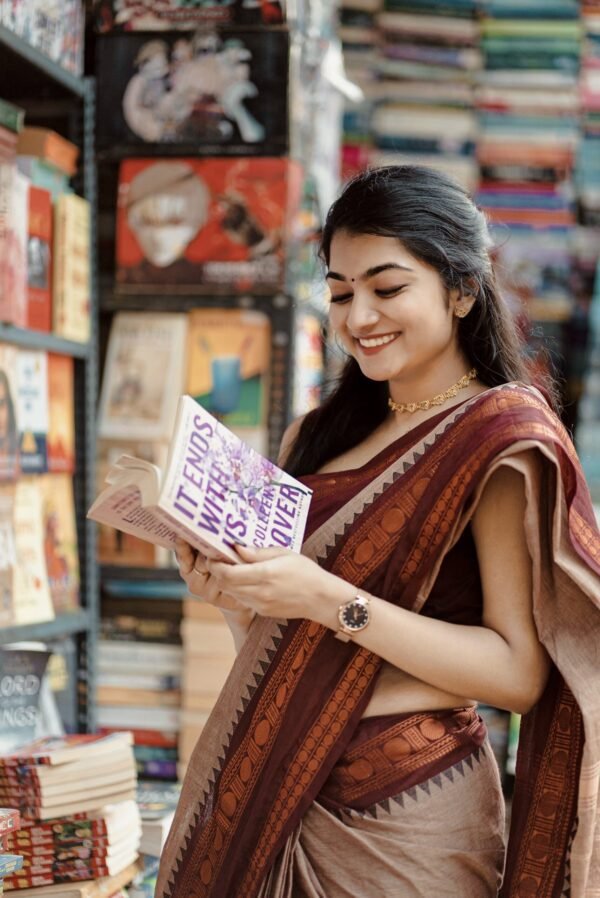 Light Brown and Maroon Pattern Border_Handloom Cotton Saree 3 Light Brown Colour Saree With Maroon Border