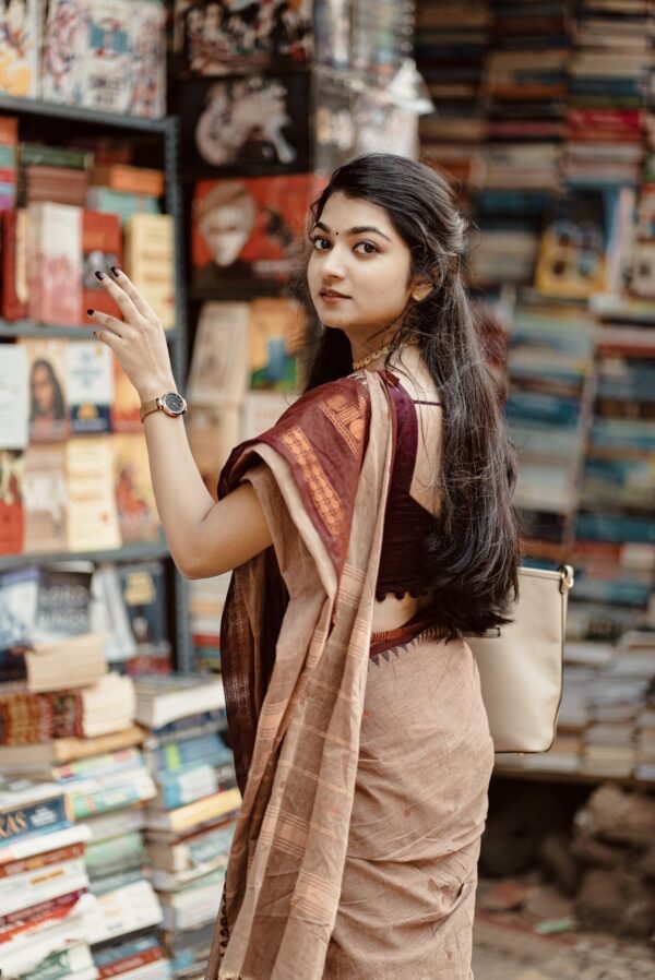 Light Brown and Maroon Pattern Border_Handloom Cotton Saree 4 Light Brown Colour Saree With Maroon Border