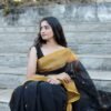 Midnight Gold - Traditional Black With Sandlewood Triangle Finish Border Black Saree with Yellow Border