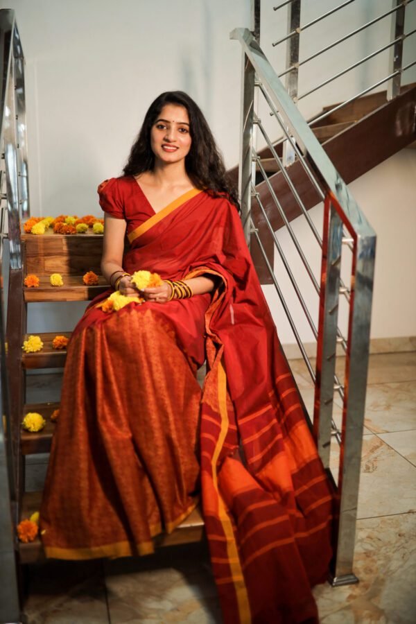 Orange Saree with Classic Saffron Border