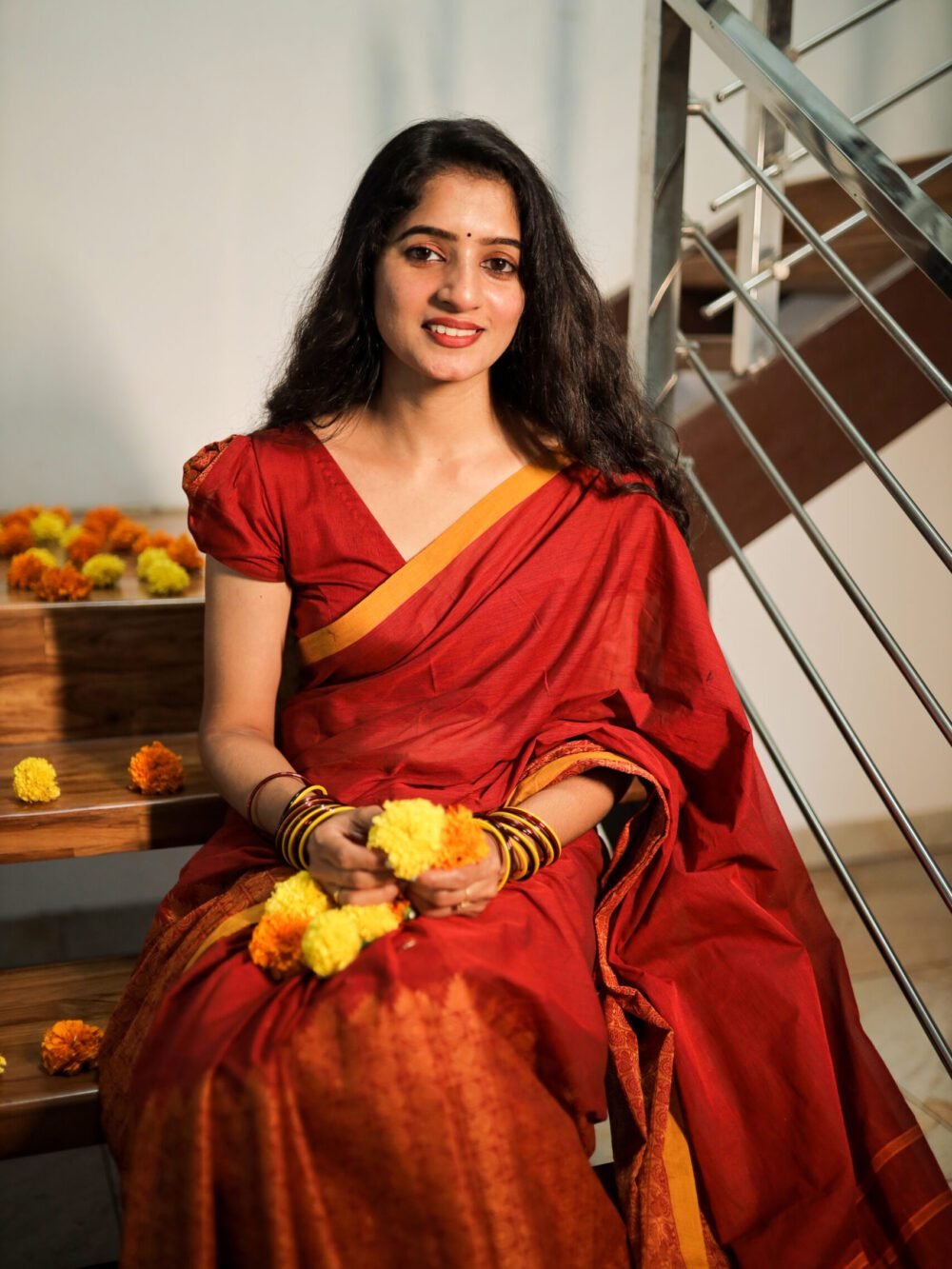 Red Velvet - Rust Orange Saree with Classic Saffron Finish Border 2 Orange Saree with Classic Saffron Border