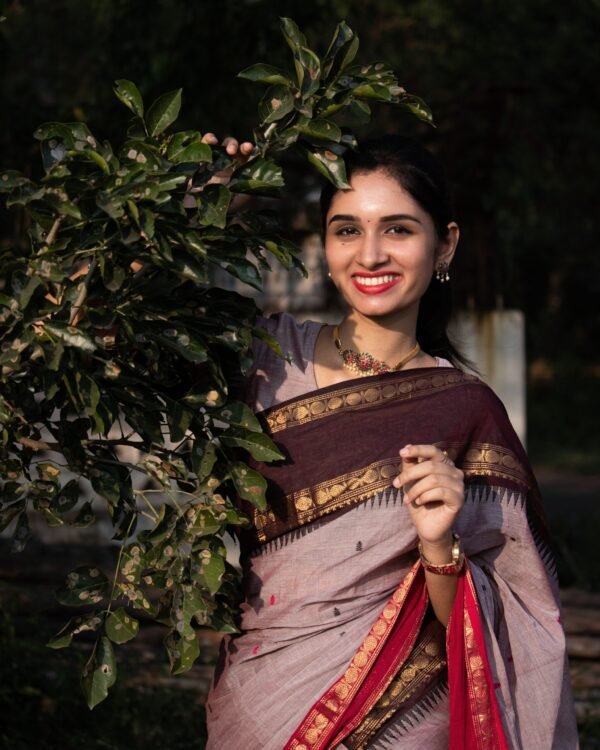 Rose Sunset - Faded PurpleSaree With Chocolate Brown And Flemingo Pink Border 1 Rose Sunset - Faded Purple Saree with Chocolate Brown and Flamingo Pink Border