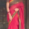 Rustic Scarlet - Red Saree with Brown Checked And Thin Yellow Finished Border 3 Red Saree with Brown Checked and Yellow Border