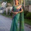 Mint Green Saree with Midnight Blue and Peacock Golden Border