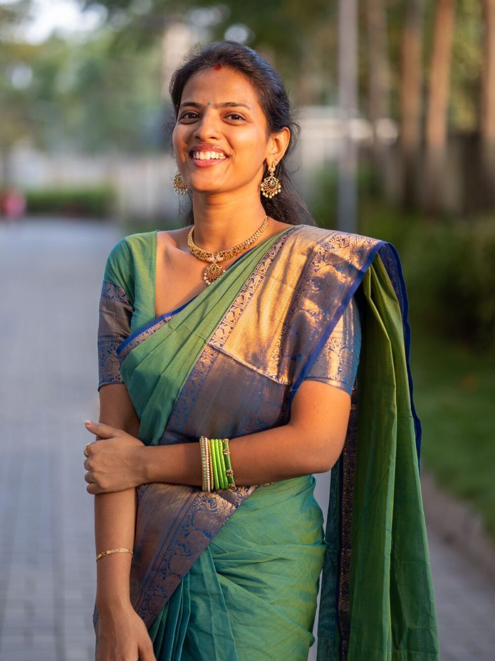 Spring Sky - Mint Green Saree withThick Midnight Blue And Peacock Golden Border 5 Mint Green Saree with Midnight Blue and Peacock Golden Border