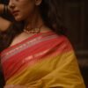 Saffron Yellow Saree with Red and Golden Lined Border
