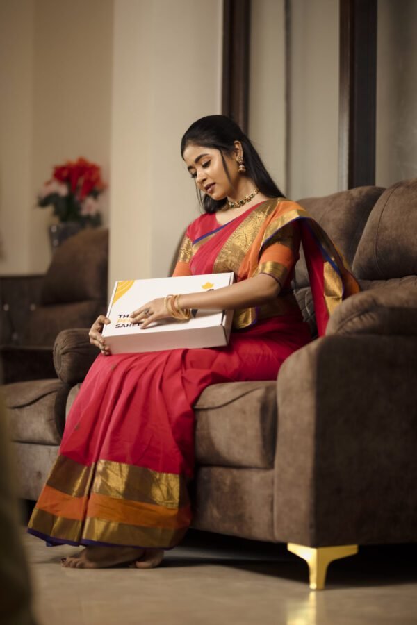 03 Red Saree with Golden Border