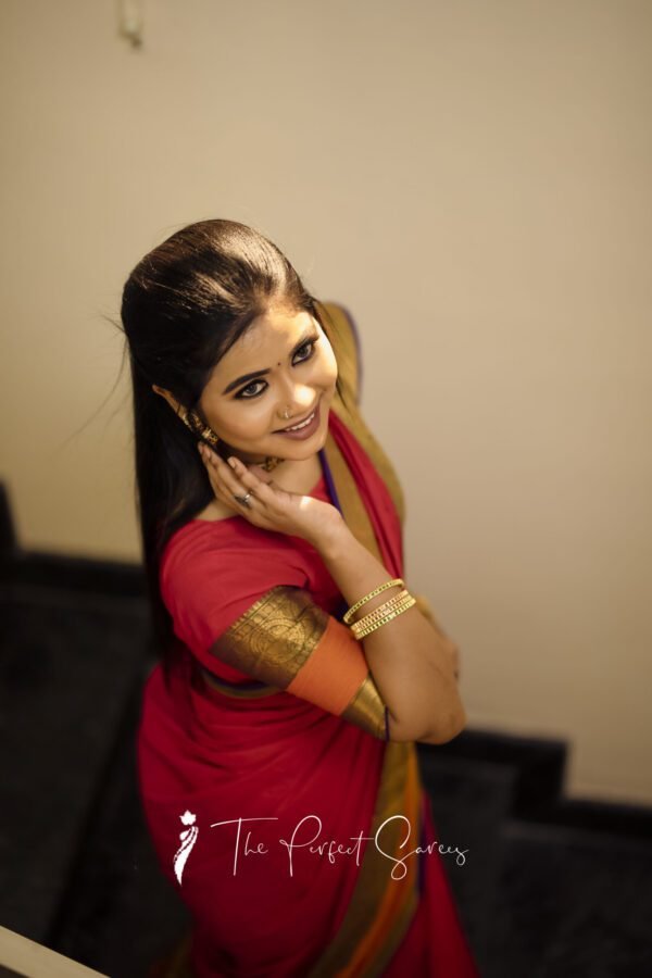 1 Red Saree with Golden Border