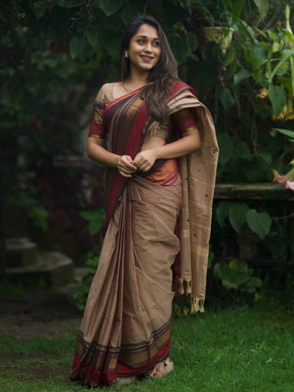 Brown Colour Saree with Red Border