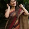 Brown Colour Saree with Red Border