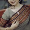 S11 Grey Saree with Maroon and Orange Border