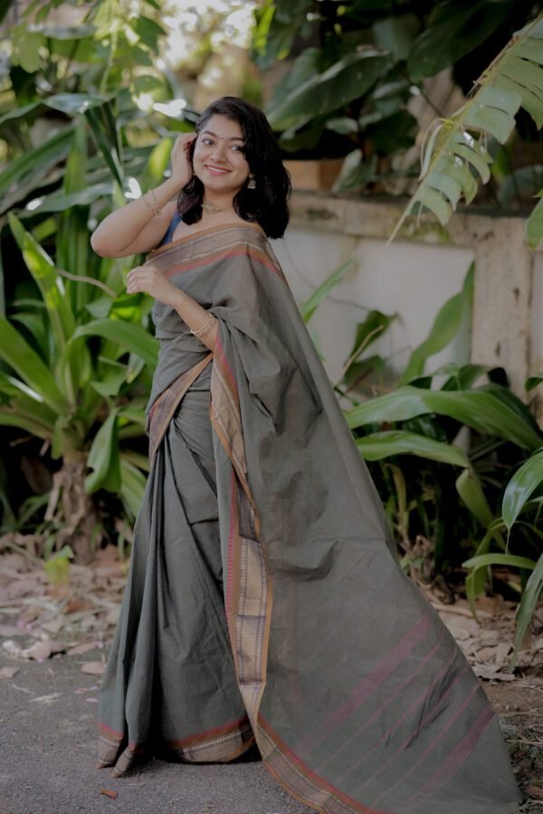 Grey Color Saree with Golden Border