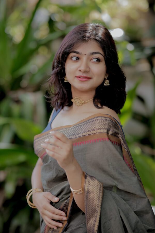 Grey Color Saree with Golden Border