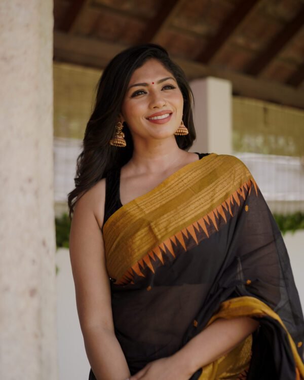 image (77) Black Saree with Unique Golden Zig Zag Jari Border
