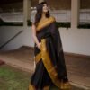 image (80) Black Saree with Unique Golden Zig Zag Jari Border