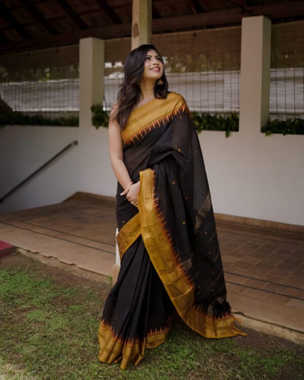 image (80) Black Saree with Unique Golden Zig Zag Jari Border