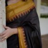 image (84) Black Saree with Unique Golden Zig Zag Jari Border