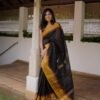 image (87) Black Saree with Unique Golden Zig Zag Jari Border