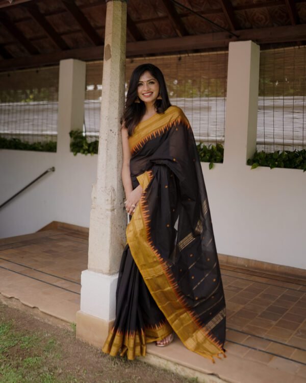 image (87) Black Saree with Unique Golden Zig Zag Jari Border