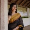 image (92) Black Saree with Unique Golden Zig Zag Jari Border