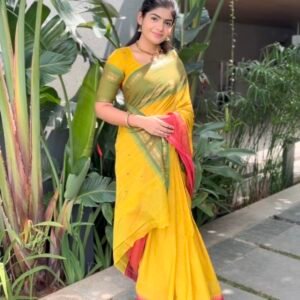 Yellow Saree with Ganga Jamuna Border