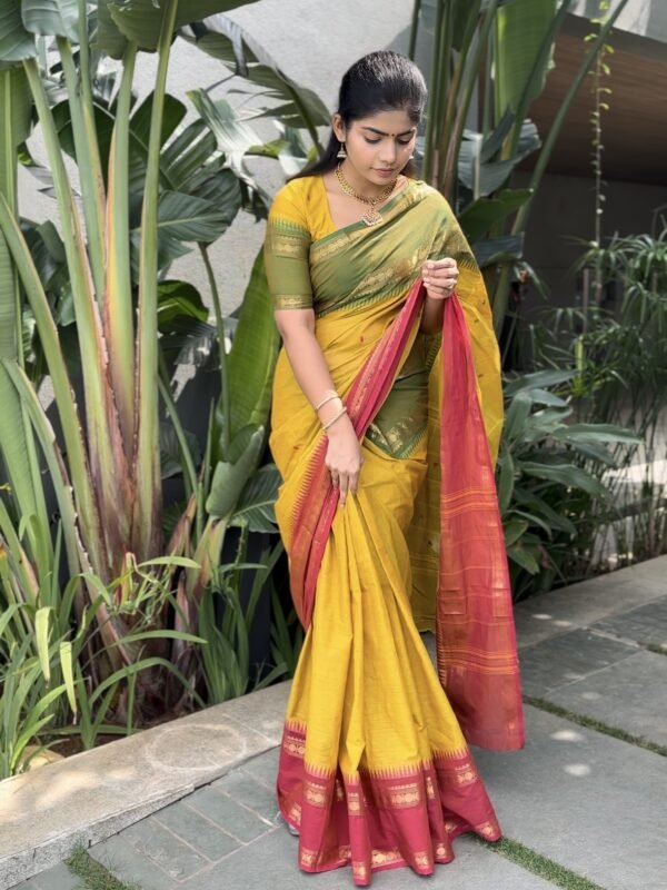 Yellow Saree with Ganga Jamuna Border