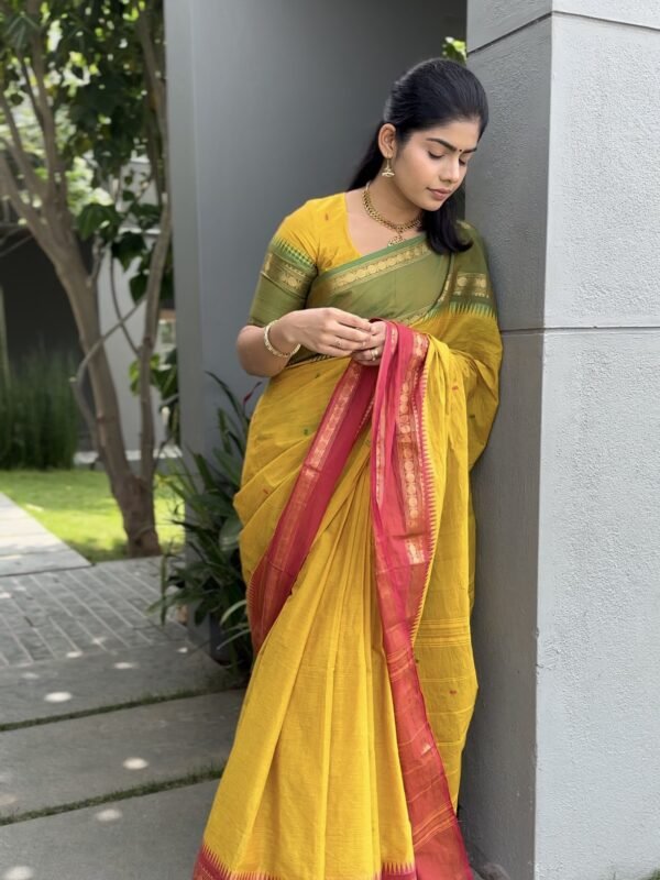 Yellow Saree with Ganga Jamuna Border