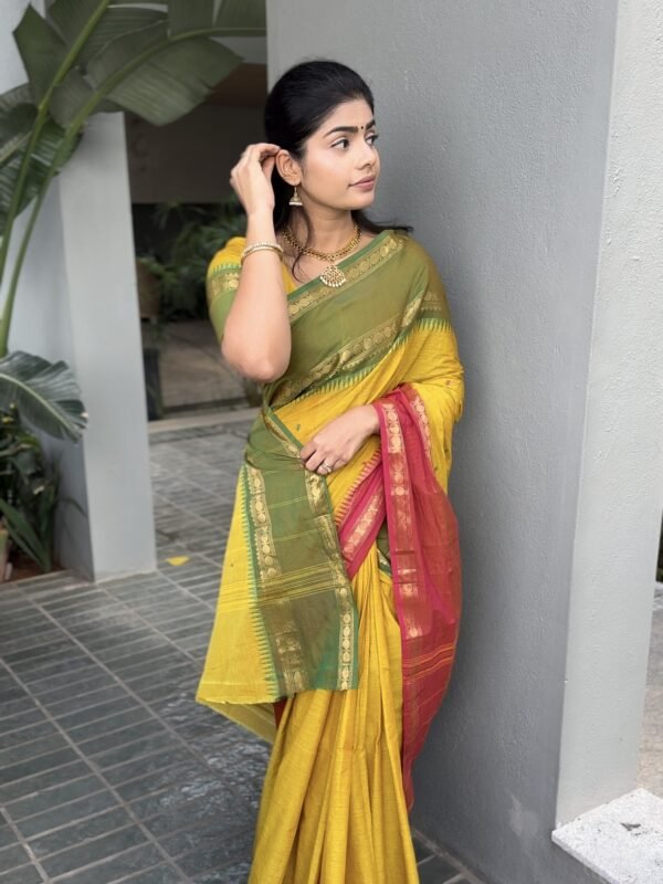 Yellow Saree with Ganga Jamuna Border