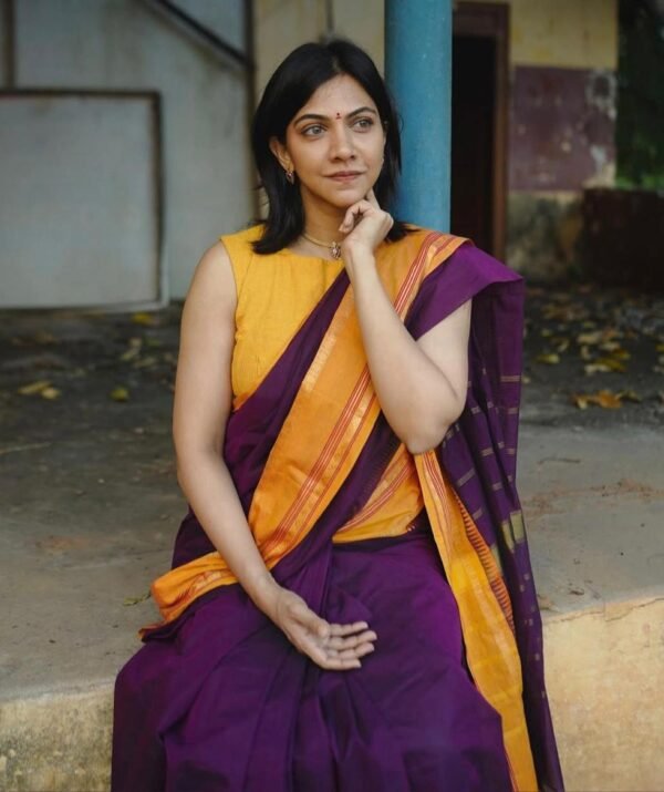 IMG-20250128-WA0001 Purple Kanchi Cotton Saree with Yellow Border
