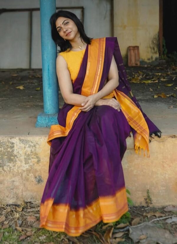 IMG-20250128-WA0002 Purple Kanchi Cotton Saree with Yellow Border