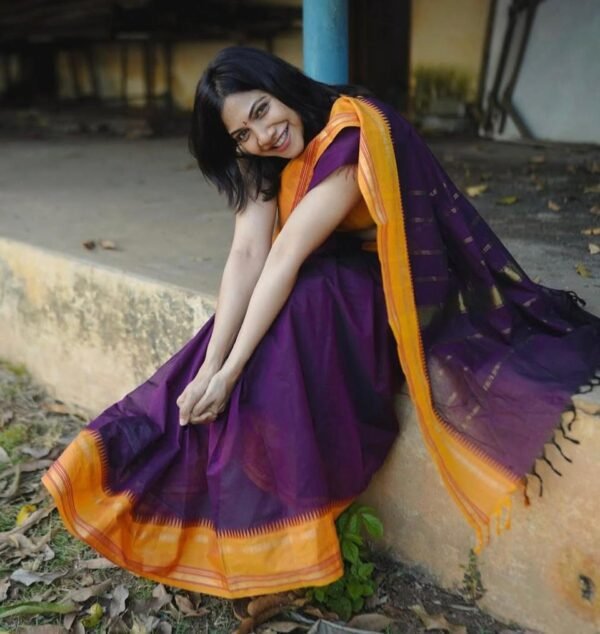 IMG-20250128-WA0003 Purple Kanchi Cotton Saree with Yellow Border