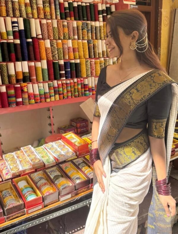 IMG-20250128-WA0007 White Checked Sungudi Cotton Saree with Annam Border