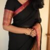 Black Kanchi Cotton Saree with Red Jari Border
