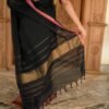 Black Kanchi Cotton Saree with Red Jari Border