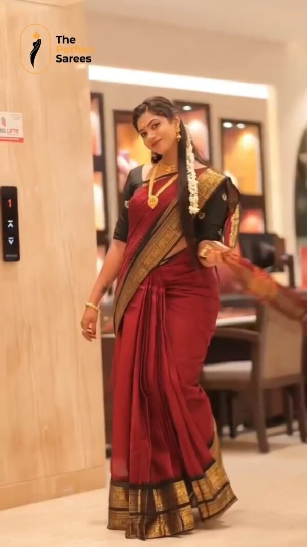 2025/10/1000152358.jpg Dark Maroon Color Saree with Black Double Border